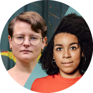 Kreisbild mit den Portraits der Autorinnen Thea Mengeler und Simone Atangana Bekono