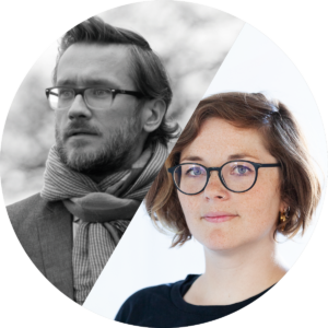 Kreisförmiger Rahmen um Fotos von Sascha Reh und Zara Zerbe